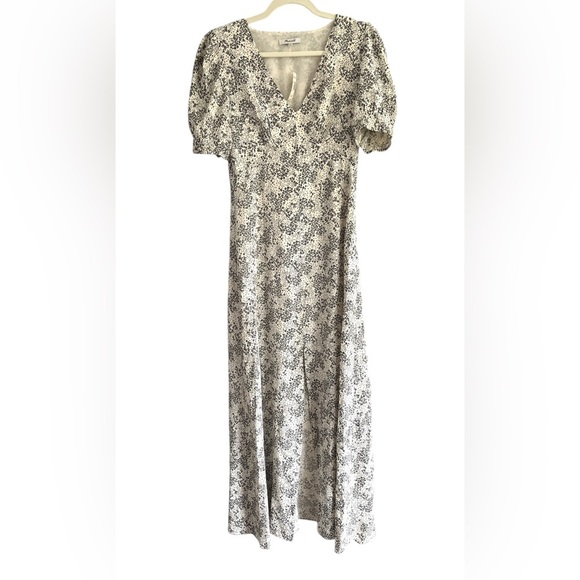 Madewell Puff-Sleeve V-Neck Midi Dress in Floral in Harper Floral Ivory Size 2 - Picture 8 of 12